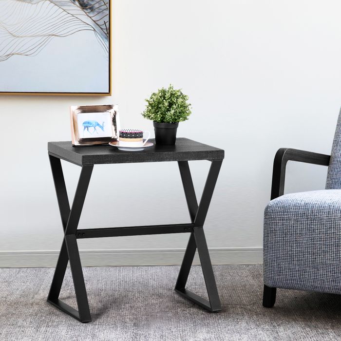 urban meuble table à point rectangulaire effet bois noir bout de canapé